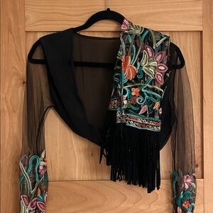 Black Sheer Floral Embroidered Kimono